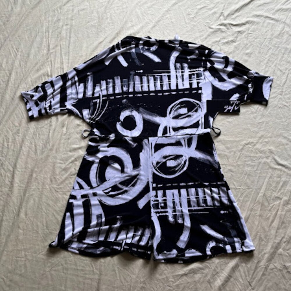 Solid | Abstract Brushstroke Belted Romper | Blac… - image 2